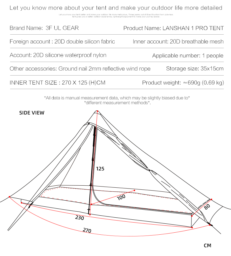 Cheap Goat Tents 3F UL GEAR Lanshan 1 Pro Waterproof Tents 3 4 Season 15D Silnylon Rodless Tent Outdoor 1 Person Light Weight Camping Tent   
